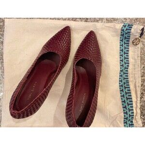 Tory Burch Women's Pump Burgundy Red Woven Leather Slip-On 5.5 M Italy W/ Bag